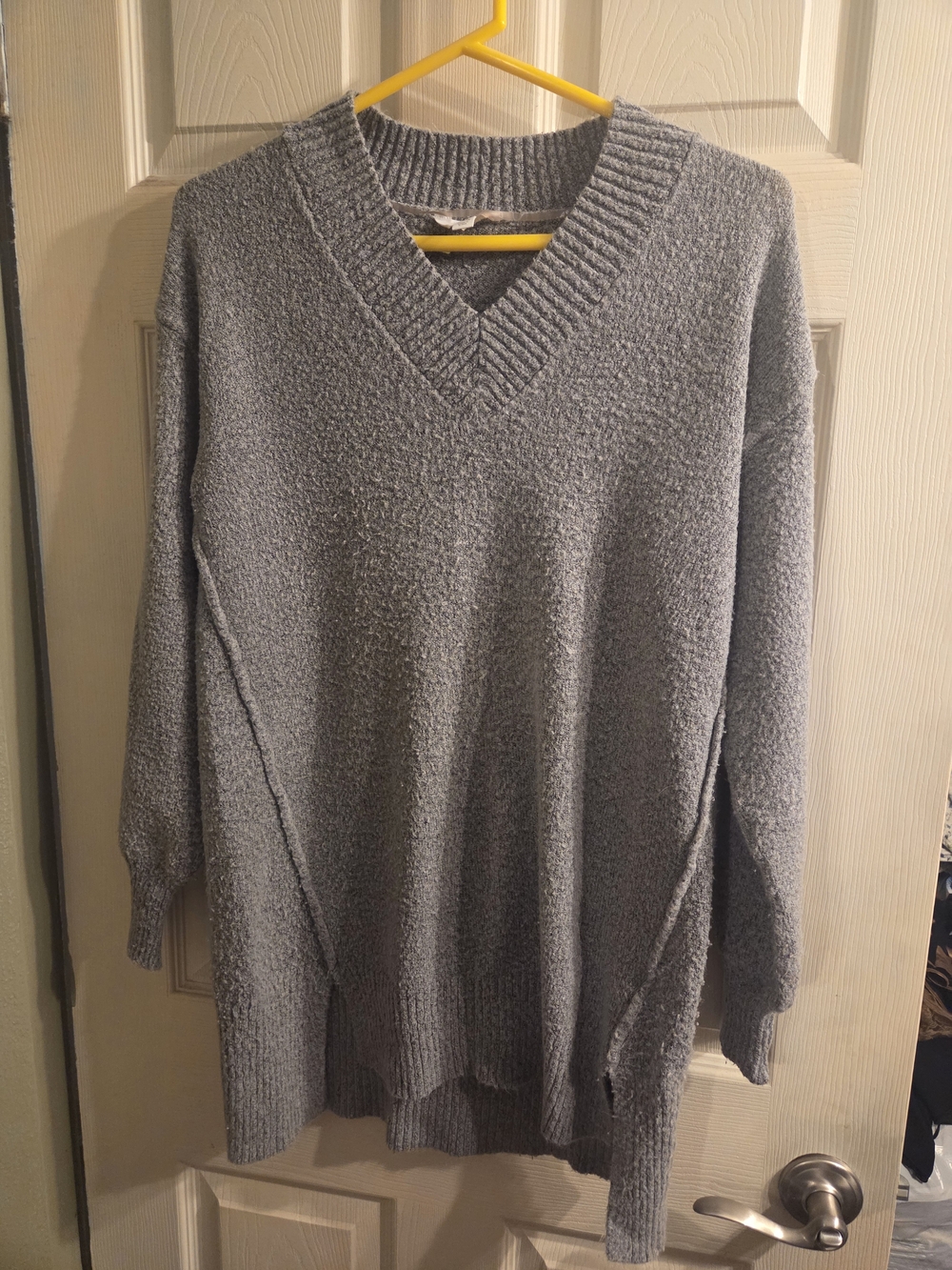 Cozy V-Neck Oversized Sweater - Gray - Picture 1 of 3